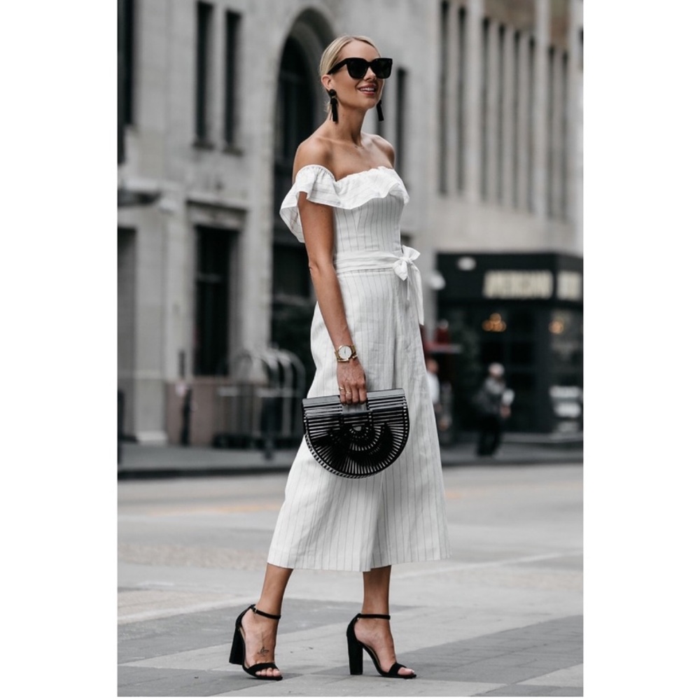 Club Monaco Naveah White Black Pinstripe Jumpsuit
